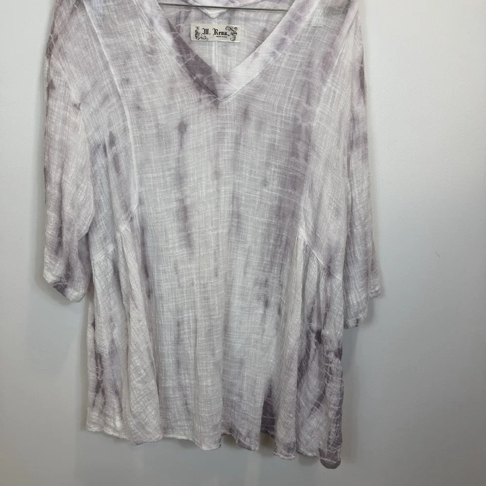 M. Rena Large Tie Dye Tunic Top Gauzy Lightweight Cotton Blend V-Neck - Picture 3 of 9